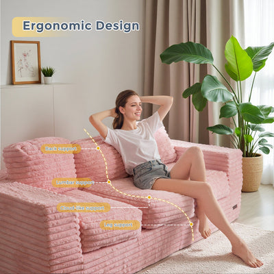 MAXYOYO 3-Seater Faux Fur Sofa – Fluffy Boneless Couch with Pillows in a Box, Faux Fur Lounge, No Assembly