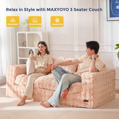 MAXYOYO 3 Seater Sofa for Living Room, Tufted Boneless Couch Bubbled Sofa Couch, Comfy Bean Bag Chair for Bedroom Apartment, No Assembly Needed