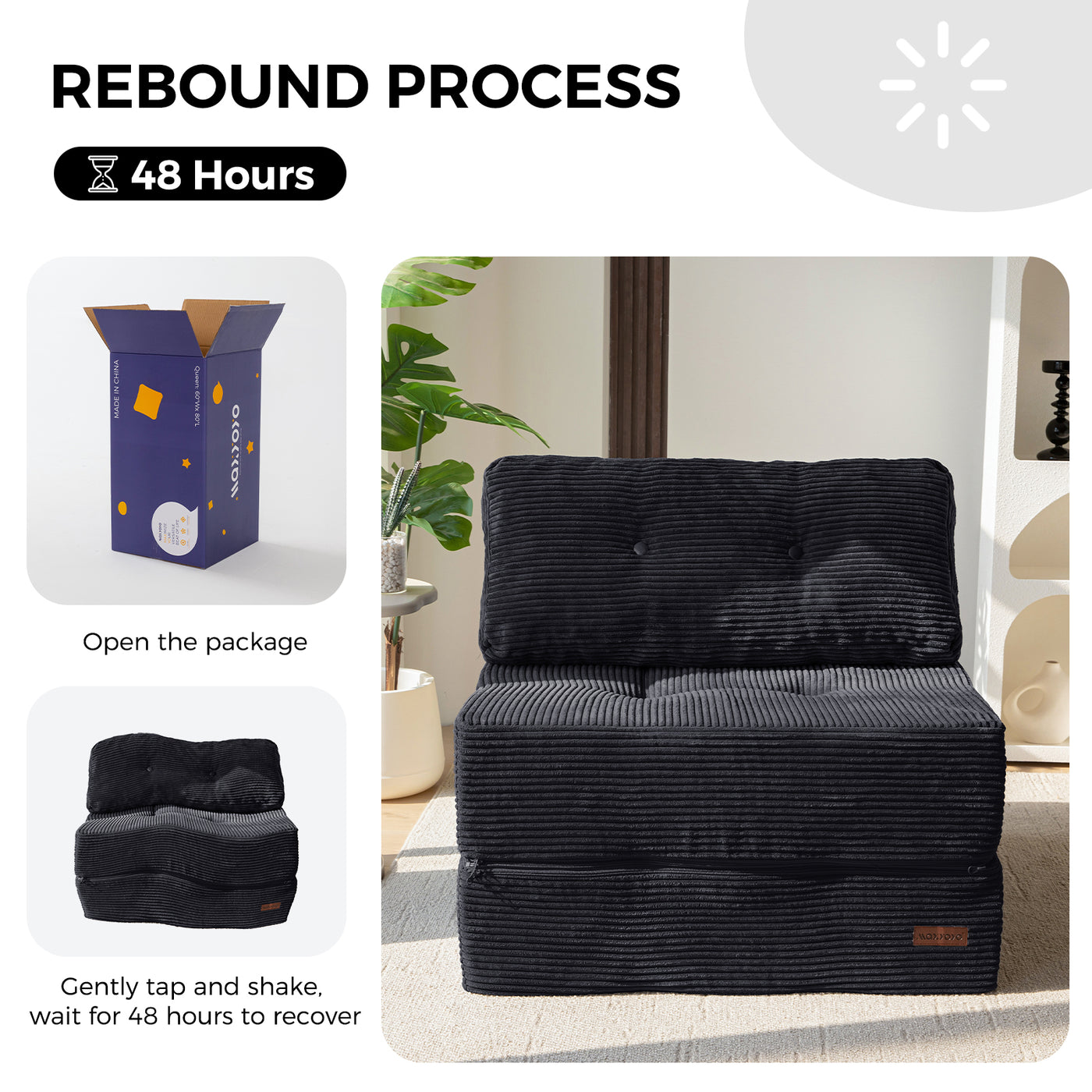 MAXYOYO Folding Sofa Bed, Convertible Sofa Bed with High-Density Support Foam for Living Room Bedroom, Black