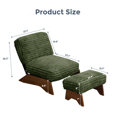 MAXYOYO Adjustable Accent Chair with Ottoman – Upholstered Lounge Set for Living Room or Bedroom, Green