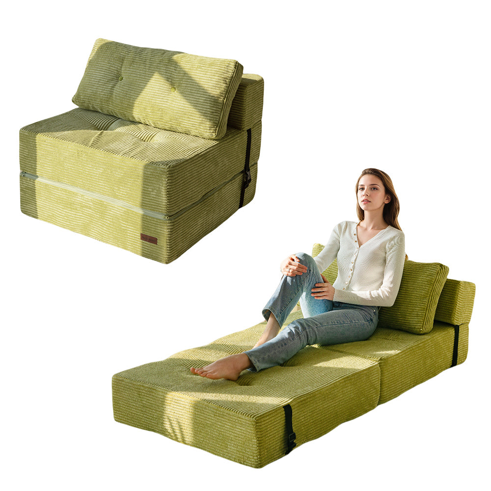 MAXYOYO Folding Sofa Bed, Convertible Sofa Bed with High-Density Support Foam for Living Room Bedroom, Green