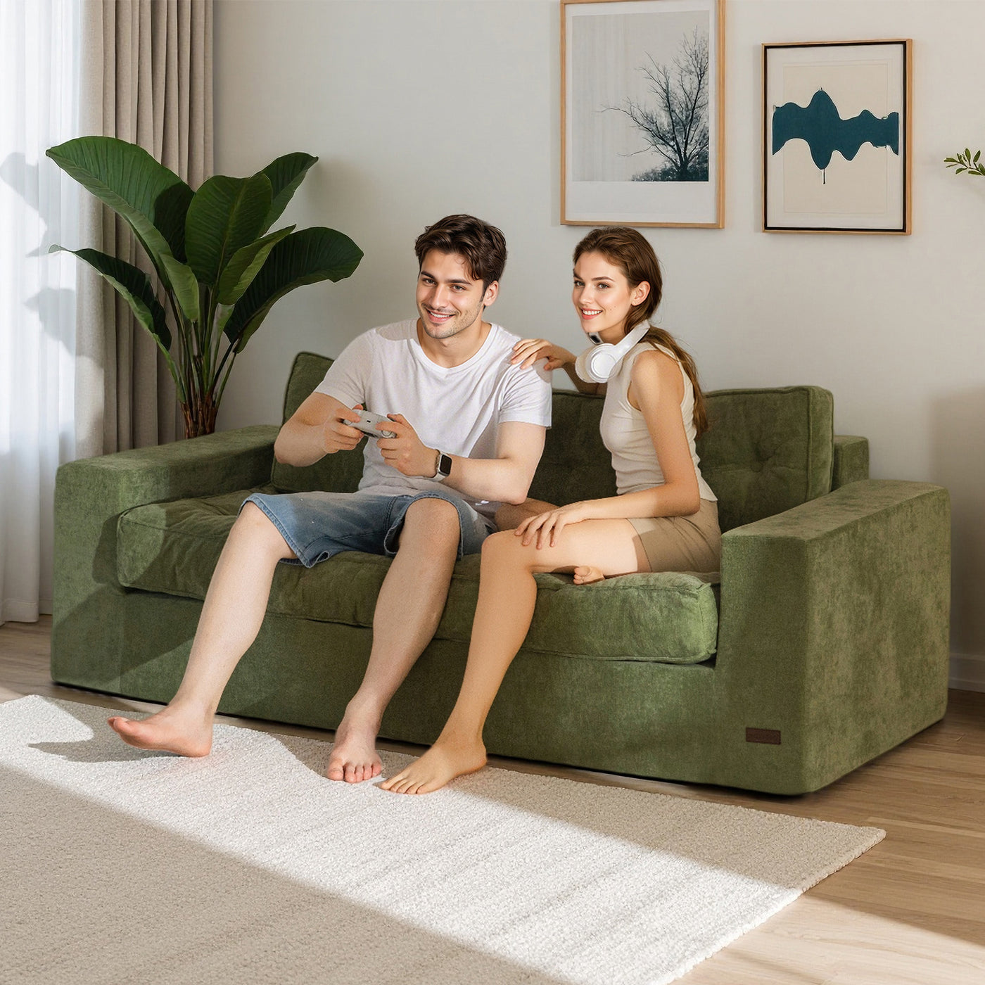 MAXYOYO Boneless Floor Sofa: Chenille 3-Seater Couch (Sofa in a Box)