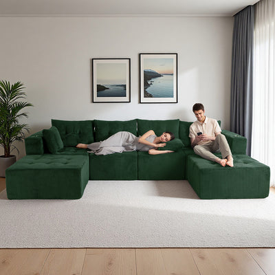 U Shaped Modular Sofa #color_green