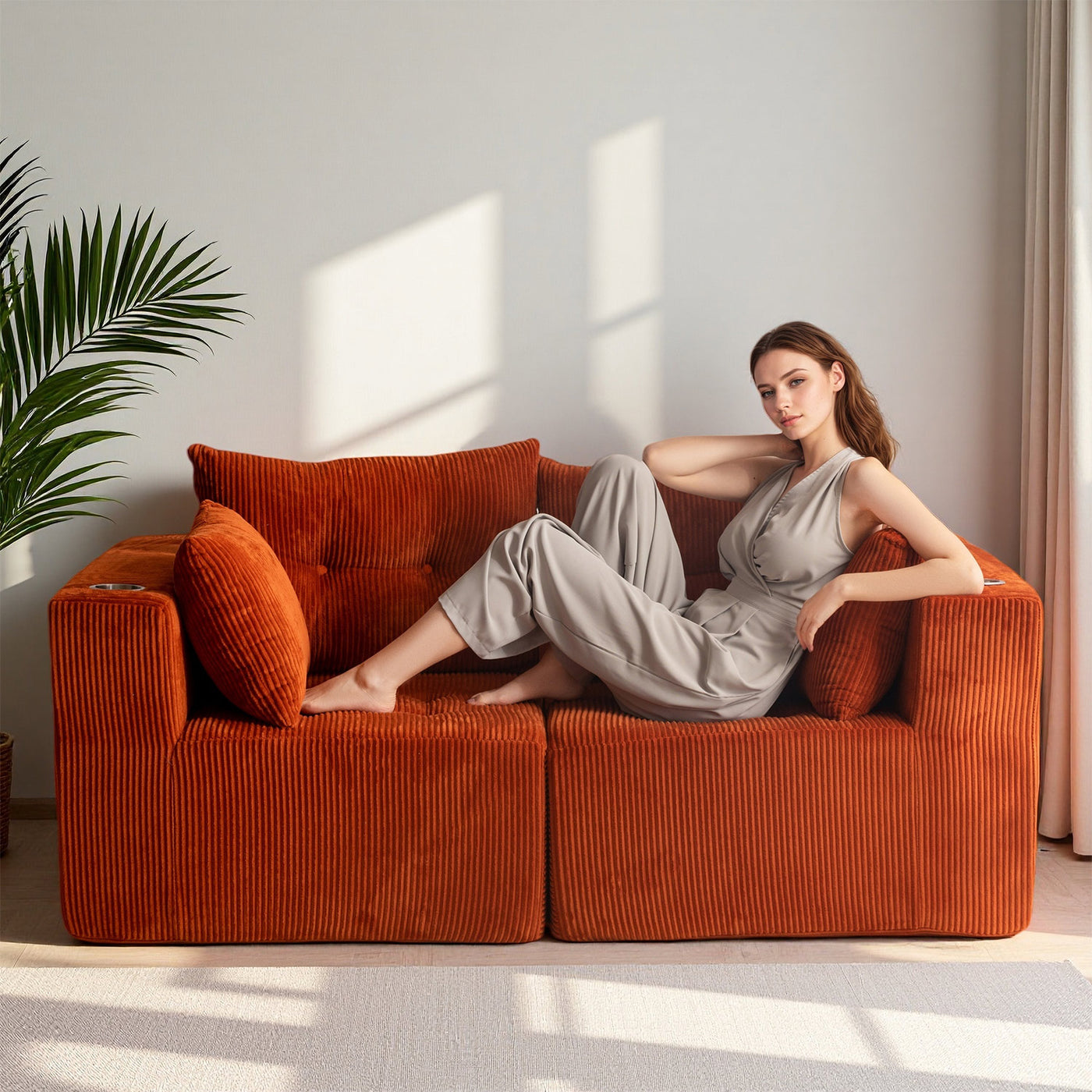 Modular Sectional Sofa Couch #color_orange