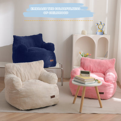MAXYOYO Kids Bean Bag Chair, Stuffed Toddler Bean Bag Sofa with Filler Cozy for Boys and Girls, Lazy Sofa with Pocket Floor Chair for Gaming, Reading, Navy