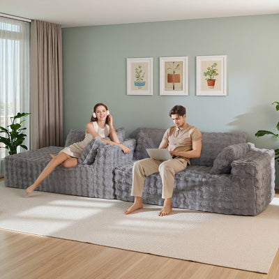 MAXYOYO Bubble 104" Modular Sectional Couch with L-Shape Chaise, Modern Boneless Couch for Living Room, Sofa in A Box