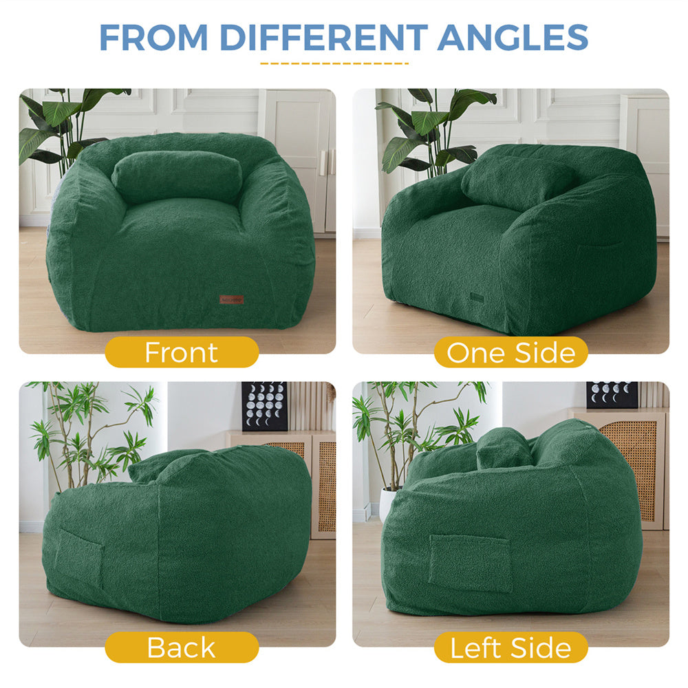 MAXYOYO Giant Bean Bag Chair with Pillow, Fuzzy Comfy Large Bean Bag Chair Couch for Reading and Gaming, Green