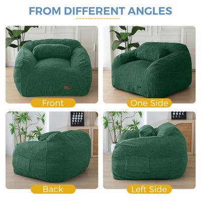 MAXYOYO Giant Bean Bag Chair with Pillow, Fuzzy Comfy Large Bean Bag Chair Couch for Reading and Gaming, Green