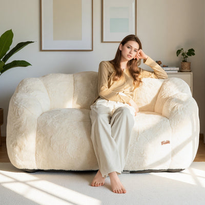MAXYOYO Bean Bag Chair, Ultra Soft Faux Fur Loveseat Floral Petal Back Sofa for Adults, Double Size (Beige)