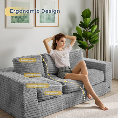 MAXYOYO 3-Seater Faux Fur Sofa – Fluffy Boneless Couch with Pillows in a Box, Faux Fur Lounge, No Assembly