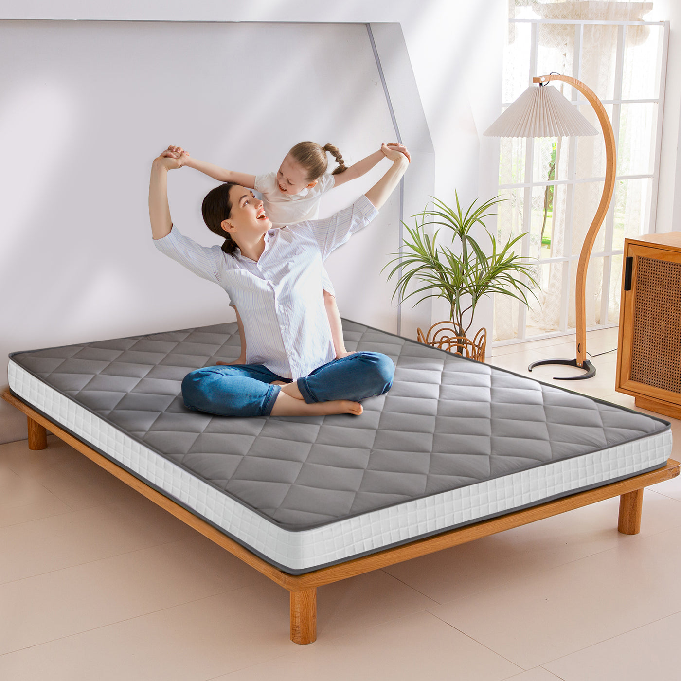 MAXYOYO 6" Extra Thick Floor Futon Mattress, Diamond Quilting, Dark Grey