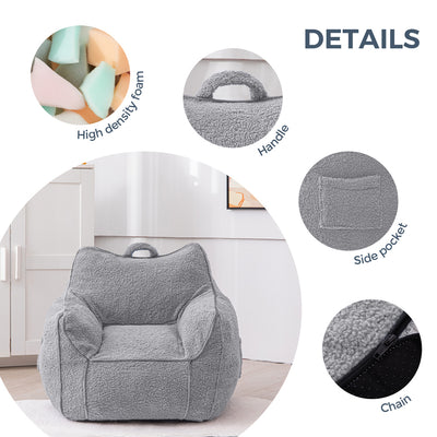 MAXYOYO Kids Bean Bag Chair, Sherpa Bean Bag Couch with Decorative Edges for children's room (Grey)