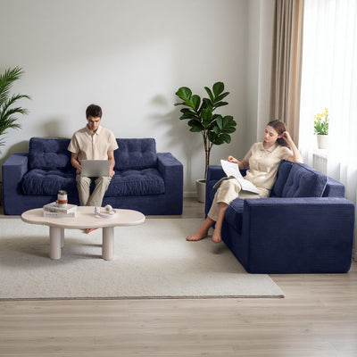 MAXYOYO 3 Seater Couch for Living Room - Boneless Couch, Sofa in A Box, No Assembly Required, Navy