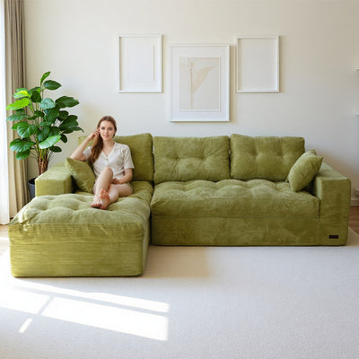 MAXYOYO L-Shaped Sectional Puffinest Modular Sofa – Convertible Ottoman, No-Assembly, 4-in-1 Flexible Layout