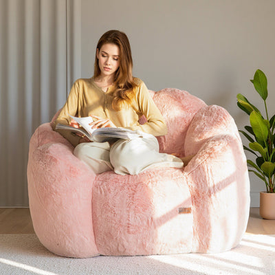 MAXYOYO Bean Bag Chair, Floral Shape Ultra Soft Faux Fur Petal Back Sofa for Adults, Single Size (Pink)