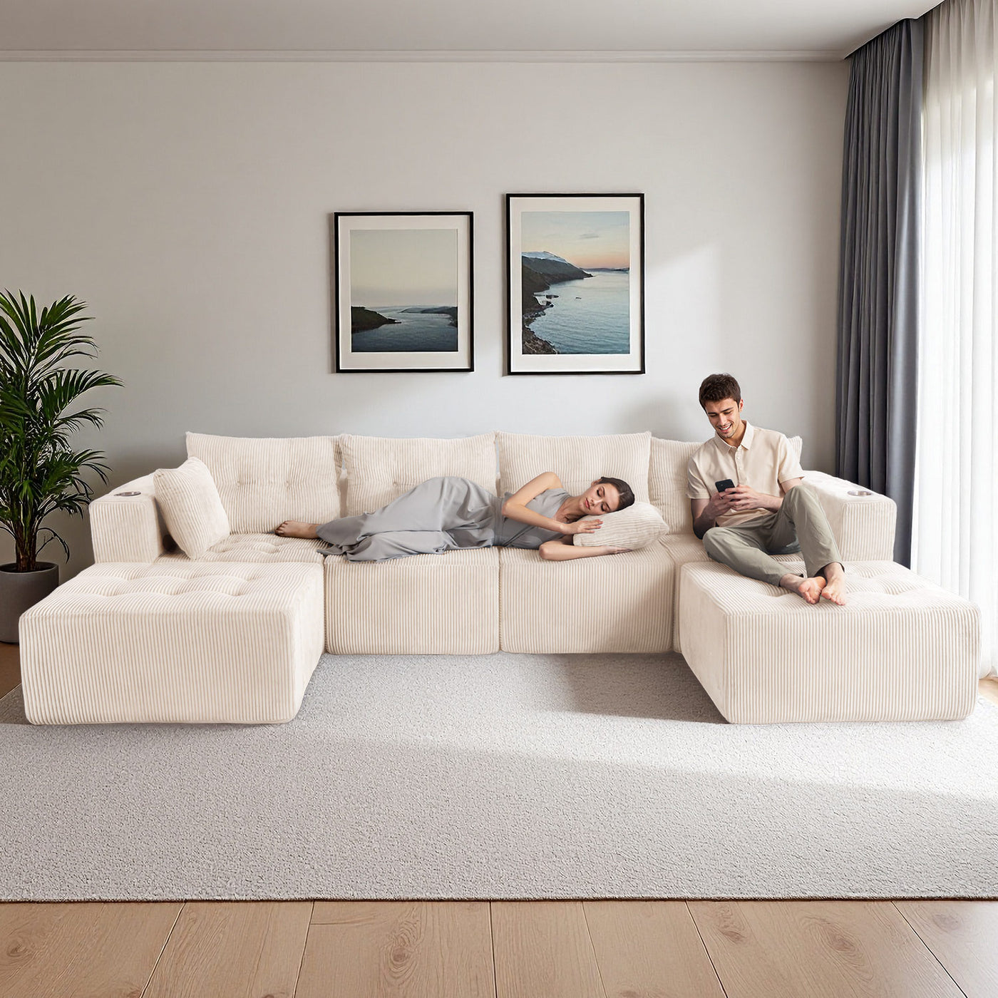 U Shaped Modular Sofa #color_beige