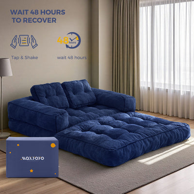 MAXYOYO L-Shaped Sofa Bed with Armrest – 2-Seat Foldable Couch for Living Room or Guest Room, Navy