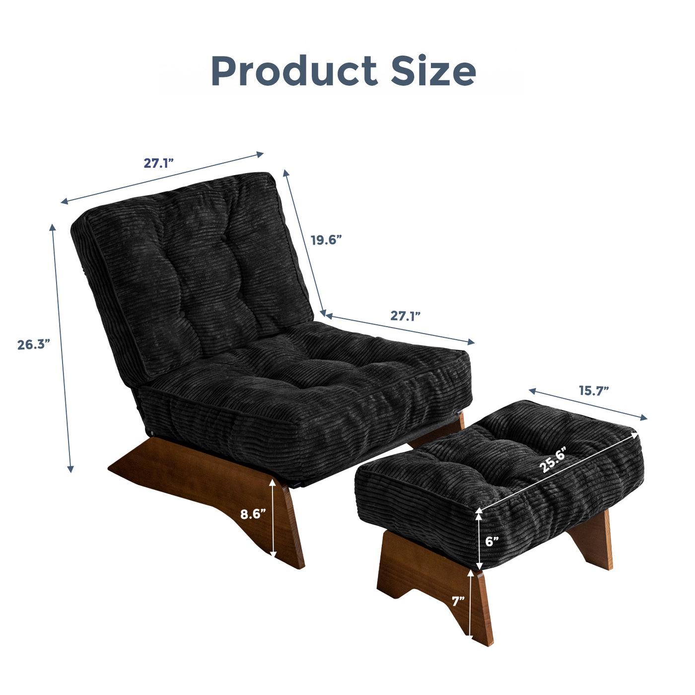 MAXYOYO Adjustable Accent Chair with Ottoman, Tufted Lounge Chair Set, Black