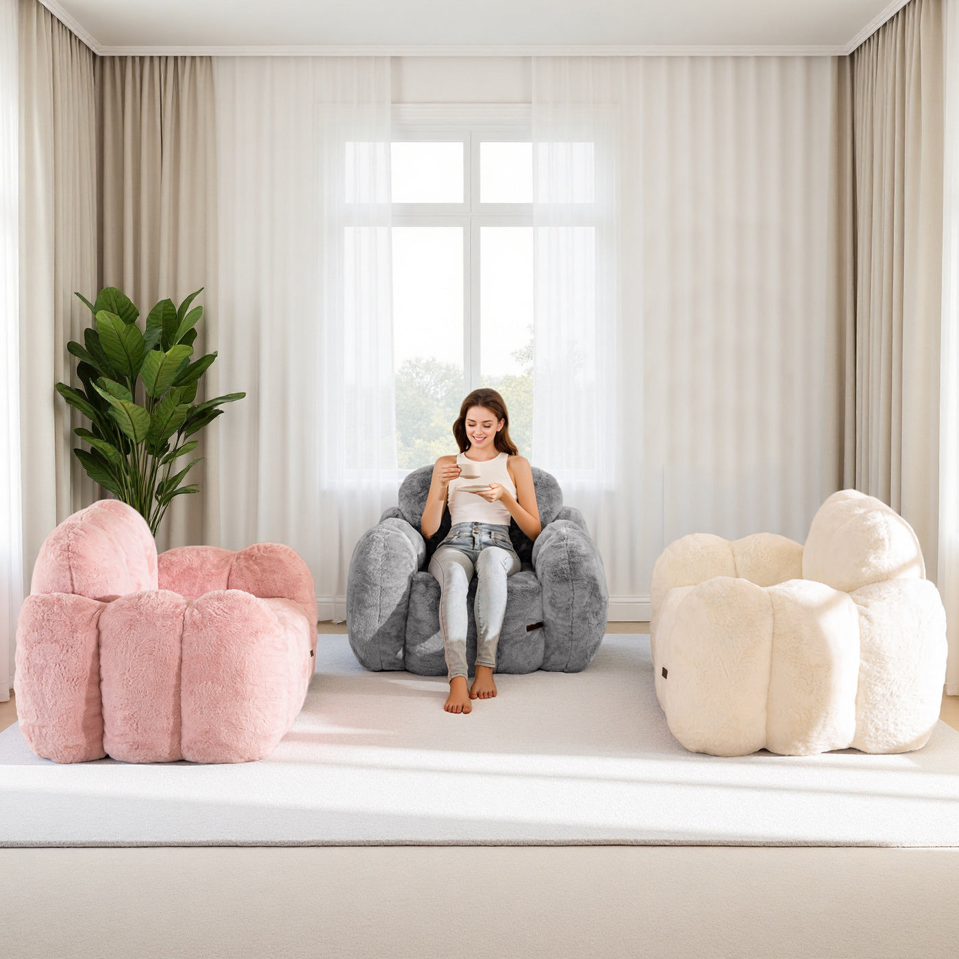 MAXYOYO Cloud Bean Bag Chair – Soft Floor Sofa for Adults, Single Floor Couch