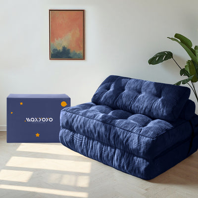 MAXYOYO Corduroy Folding Sofa Bed, Convertible Sleeper Chair with Pillow Foldable Mattress with Back Support(Double), Navy