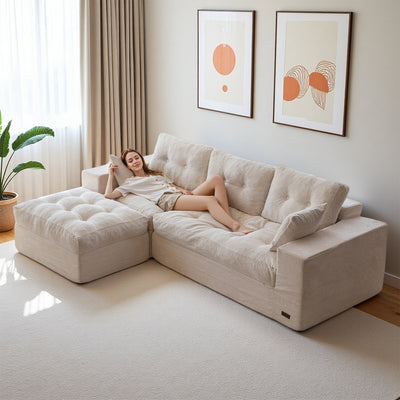 MAXYOYO L-Shaped Sectional Puffinest Modular Sofa – Convertible Ottoman, No-Assembly, 4-in-1 Flexible Layout