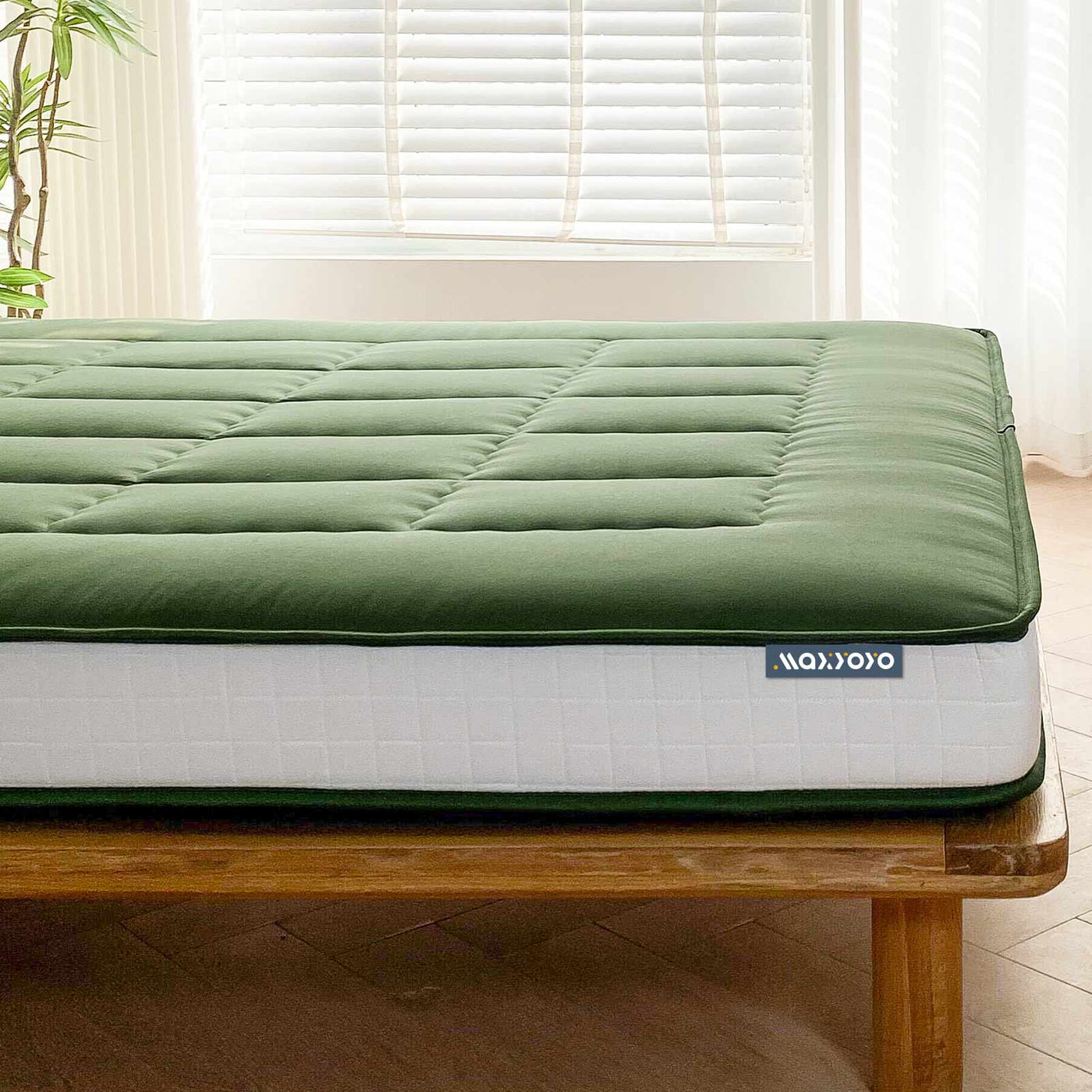 MAXYOYO 6" Extra Thick Japanese Futon Mattress with Rectangle Quilted, Stylish Floor Bed For Family, Green