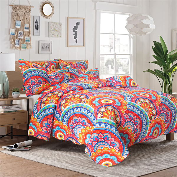 9pc Quilt Set - Super Beautiful Gorgeous Flowers 100% Cotton Bedspreads - American Village Orange