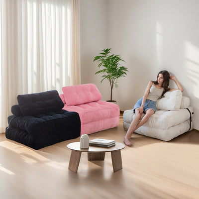 corduroy bean bag folding sofa#color_pink