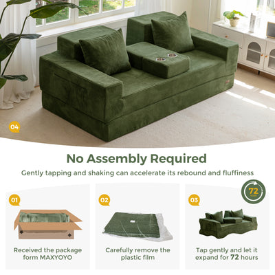 MAXYOYO Sofa Bed, 4 in 1 Foldable Floor Sofa Couch in A Box with 2 Cup Holders, Convertible 3 Seater Boneless Couch Folding Recliner Sleeper Chair for Living Room, No Assembly Required