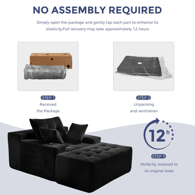 MAXYOYO Modular Sectional Chaise Lounge Sofa, Upholstered Lounge Chair with Pillows Indoor, Tufted Boneless Sofa Couch with Ottoman, Deep Seat Sleeper Chair for Living Room, No Assembly