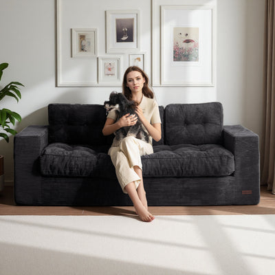 MAXYOYO 3 Seater Couch for Living Room - Boneless Couch, Sofa in A Box, No Assembly Required, Black