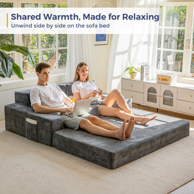MAXYOYO Loveseat Sofa Bed, 4 in 1 Foldable Floor Sofa Couch in A Box with 2 Cup Holders, Convertible Boneless Couch Folding Recliner Sleeper Chair for Living Room, No Assembly Required
