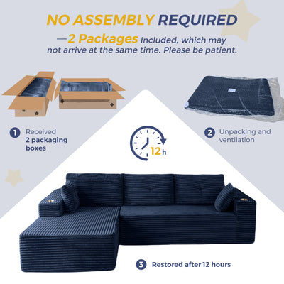 MAXYOYO 104" Modular Sectional Couch with L-Shape Chaise, Modern Boneless Couch for Living Room, Sofa in A Box, Oversized Sofa Sleeper with Deep Seat, No Assembly Required, Navy