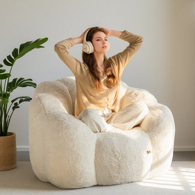 MAXYOYO Bean Bag Chair, Floral Shape Ultra Soft Faux Fur Petal Back Sofa for Adults, Single Size (Beige)
