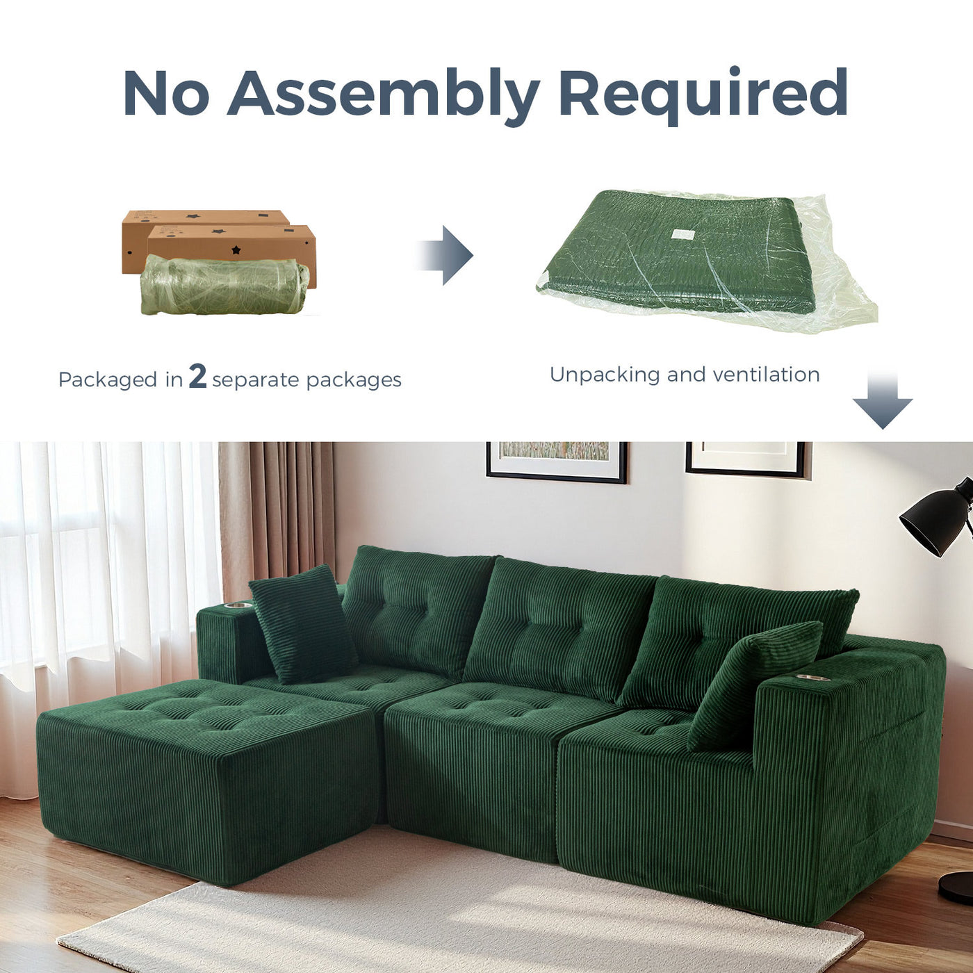 L Shaped Modular Sofa #color_green
