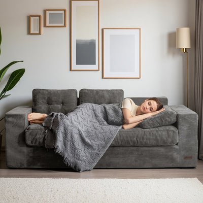 MAXYOYO 3 Seater Couch for Living Room - Boneless Couch, Sofa in A Box, No Assembly Required, Dark Grey