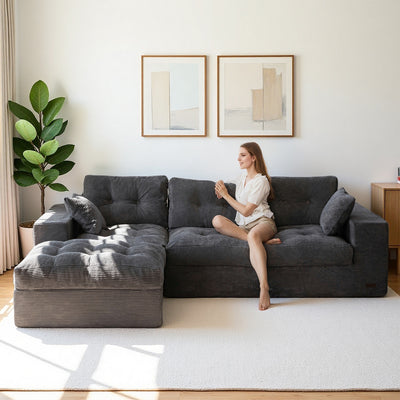 MAXYOYO L-Shaped Sectional Puffinest Modular Sofa – Convertible Ottoman, No-Assembly, 4-in-1 Flexible Layout