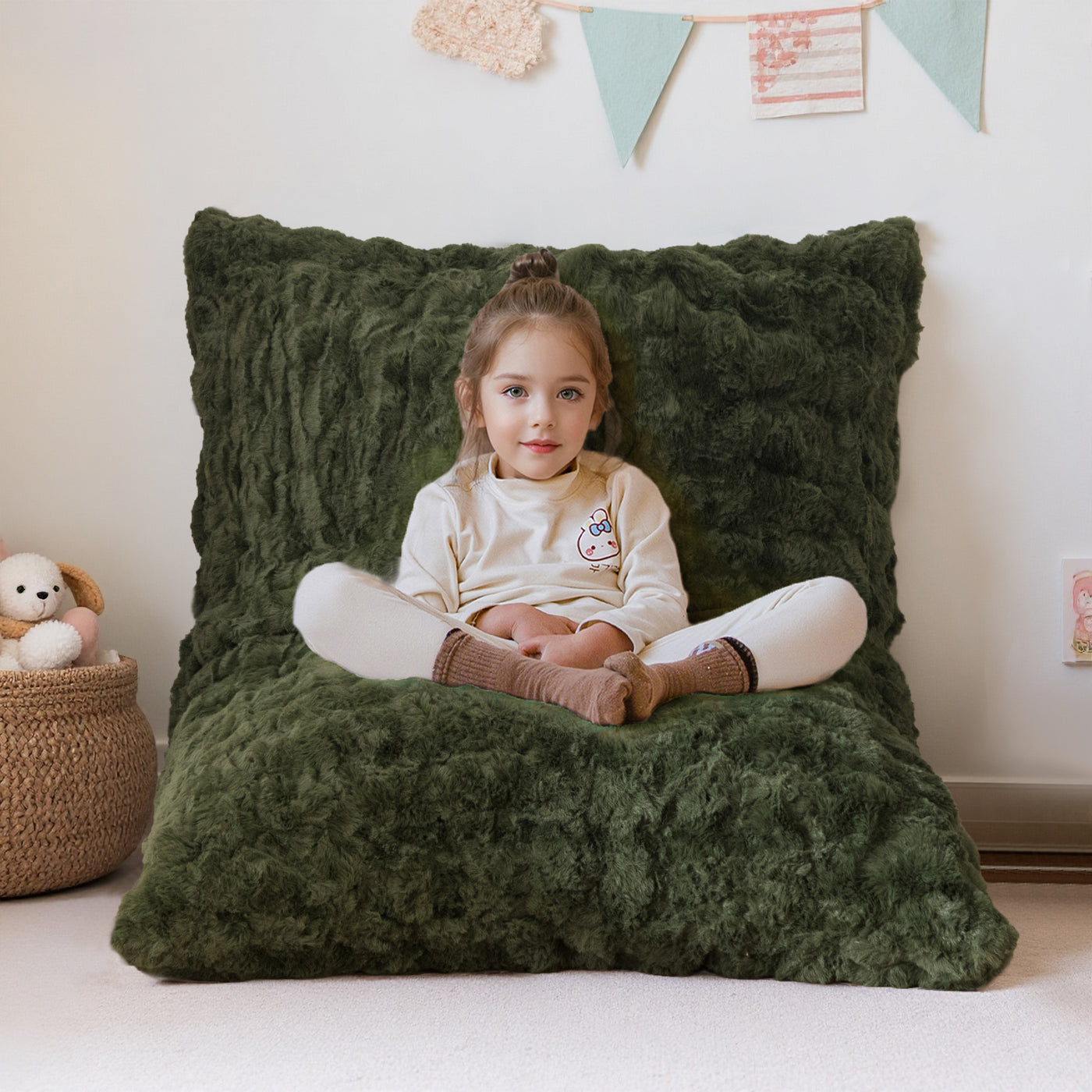 MAXYOYO 3 in 1 Kids Bean Bag Chair Bed, Child Floor Sofa for Gaming, Reading, Faux Fur Floor Mattress with High-Density Foam Filling for Living Room Bedroom
