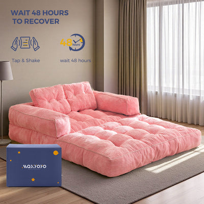 MAXYOYO L-Shaped Folding Sofa Bed – 2-Seat Foldable Couch, Pink