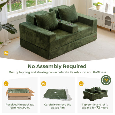 MAXYOYO Loveseat Sofa Bed, 4 in 1 Foldable Floor Sofa Couch in A Box with 2 Cup Holders, Convertible Boneless Couch Folding Recliner Sleeper Chair for Living Room, No Assembly Required