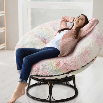 MAXYOYO Large faux fur papasan cushion (cushion only), round pillow, papasan pillow for swing and hanging chair, Rainbow