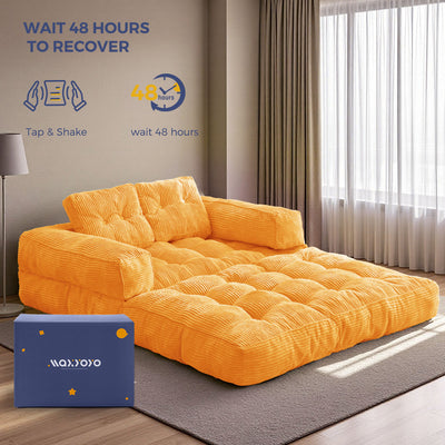 MAXYOYO Folding Sofa Bed – 2-Seat Foldable Couch  with Armrest , Orange
