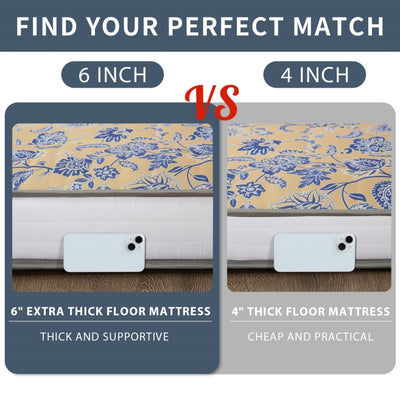 MAXYOYO 6" Extra Thick Floor Futon Mattress, Blue Floral Paisley Pattern Mattress