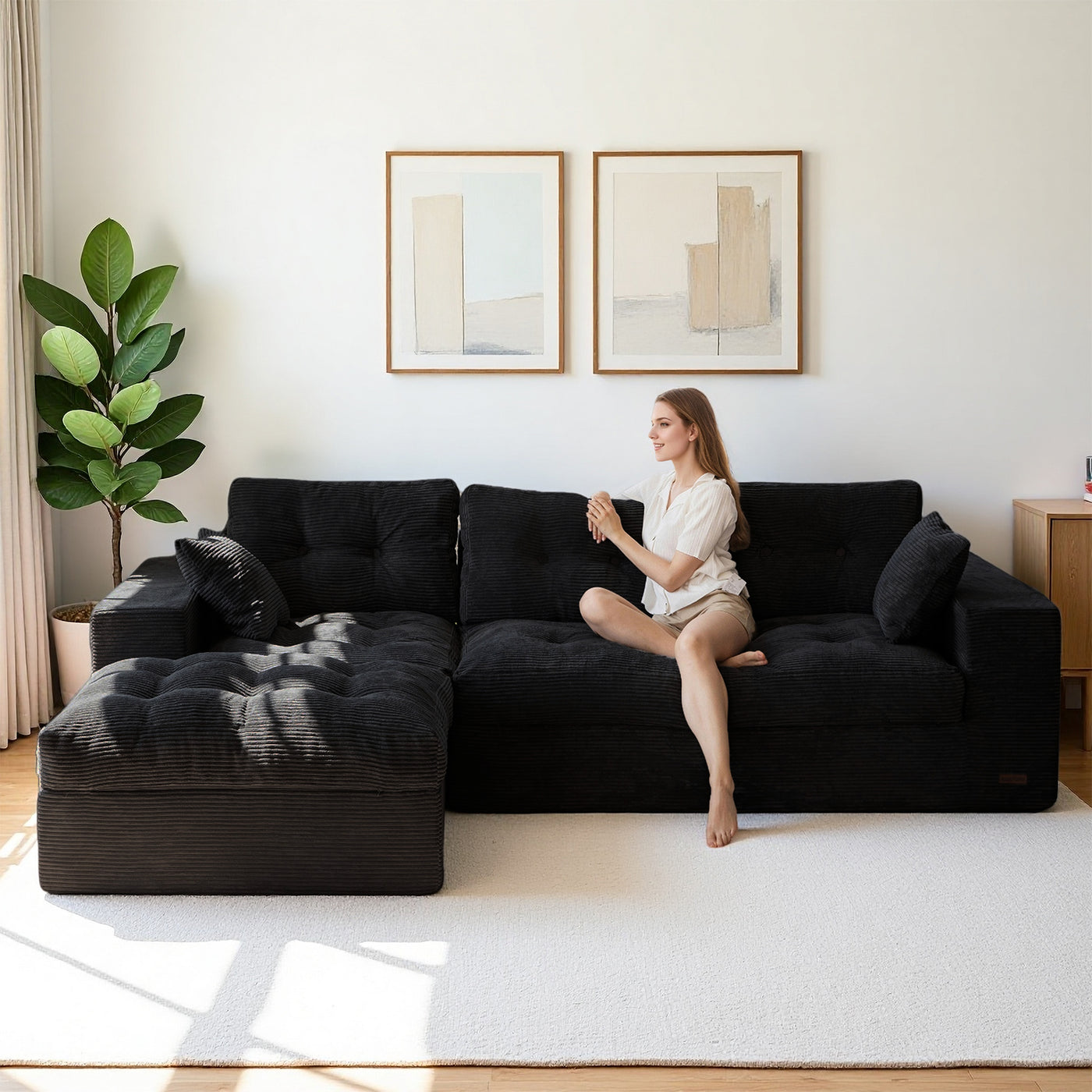 MAXYOYO L-Shaped Sectional Puffinest Modular Sofa – Convertible Ottoman, No-Assembly, 4-in-1 Flexible Layout