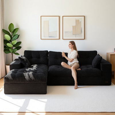 MAXYOYO L-Shaped Sectional Puffinest Modular Sofa – Convertible Ottoman, No-Assembly, 4-in-1 Flexible Layout
