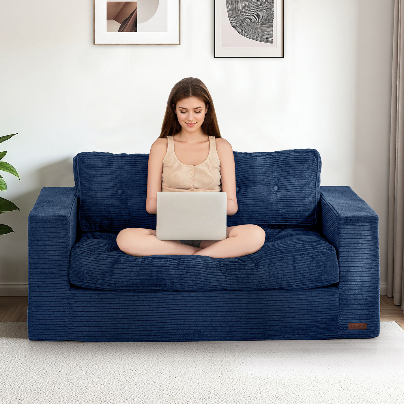 MAXYOYO Bean Bag Chair for Adults, Upholstered Floor Sofa with Armrests, Loveseat Boneless Couch with Tufted Cushion, Sofa in A Box, Large Bean Bag Couch for Bedroom Living Room,