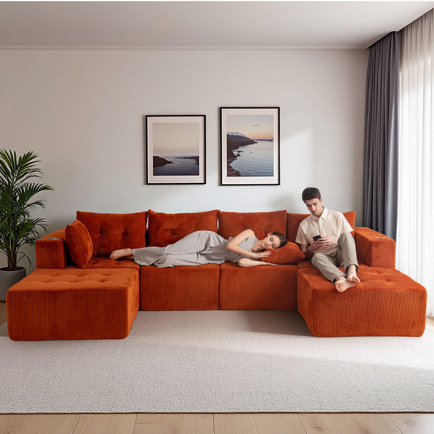 U Shaped Modular Sofa #color_orange