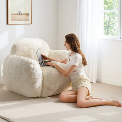 MAXYOYO Pebble-Shaped Bean Bag Chair – Faux Fur Floor Sofa with Backrest & Armrests