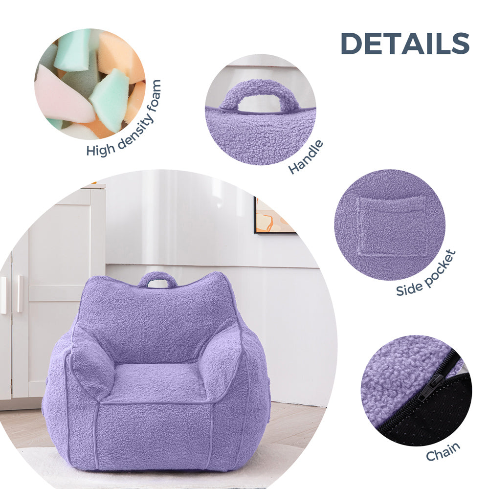 MAXYOYO Kids Bean Bag Chair, Sherpa Bean Bag Couch with Decorative Edges for children's room (Purple)