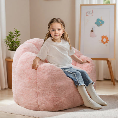 MAXYOYO Kids Bean Bag Chair, Floral Shaped Bean Bag Sofa, Plush Faux Fur Toddler Couch with Petal Backrest for Boys Girls, Stuffed Cozy Sofa for Nursery, Bedroom, Pink